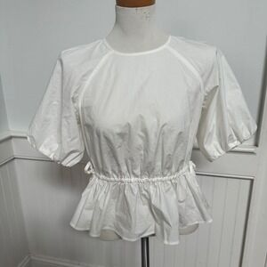 MARIE OLIVER Holden Top White Cotton Puff Sleeve Peplum Blouse S